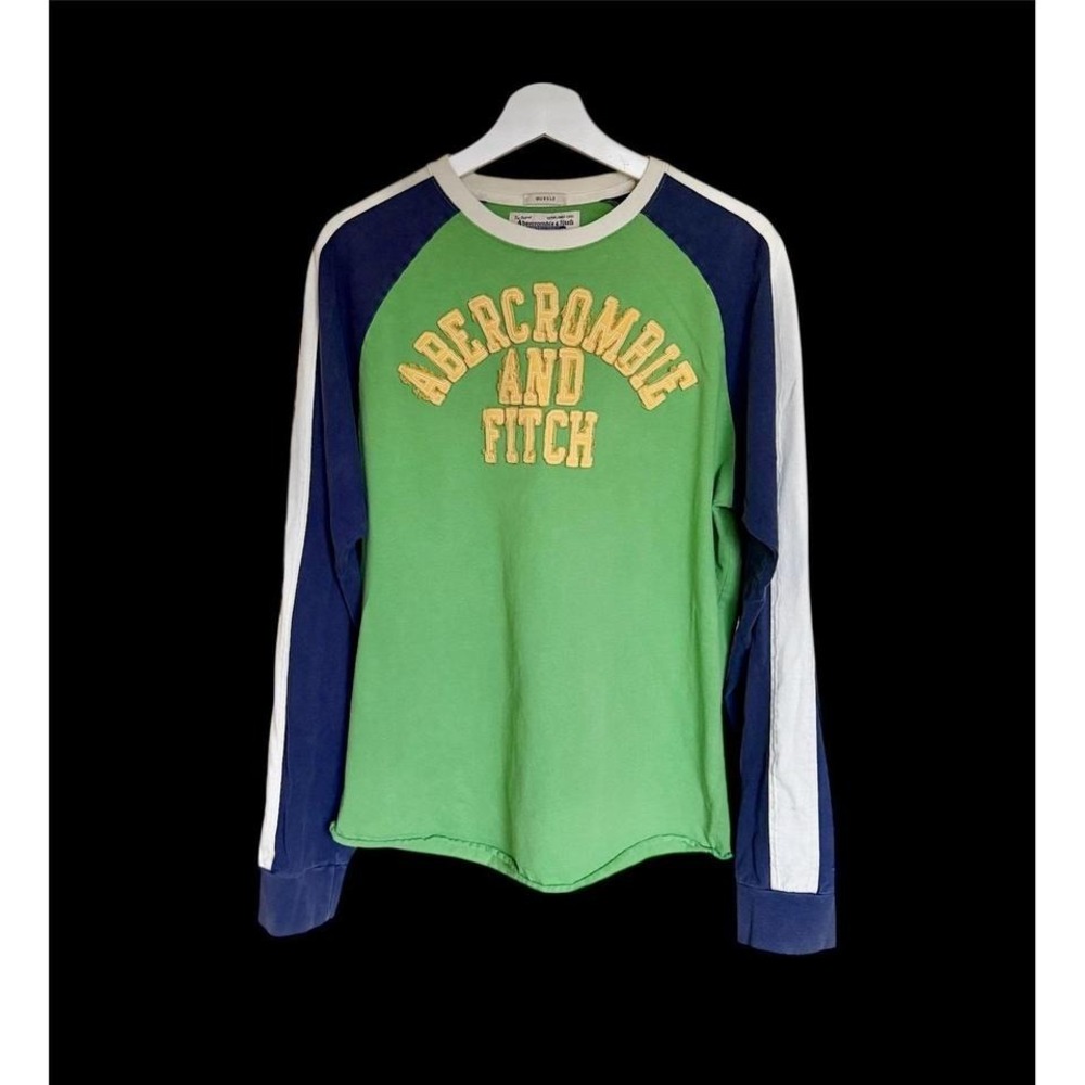 Vintage Abercrombie & Fitch 90's Long Sleeve Varsity Shirt Sz XXL Y2K Green